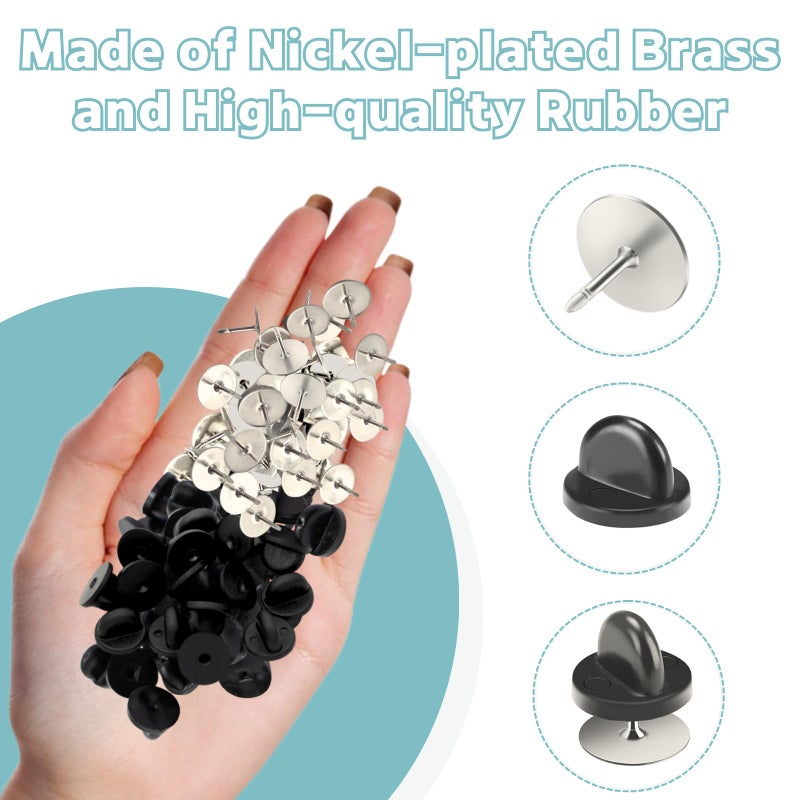 KASBEE Tie Tacks Blank Pins with PVC Rubber Pin Backs, 50 Pairs Locking Clasp for Badge Insignia DIY Crafts - Image 2